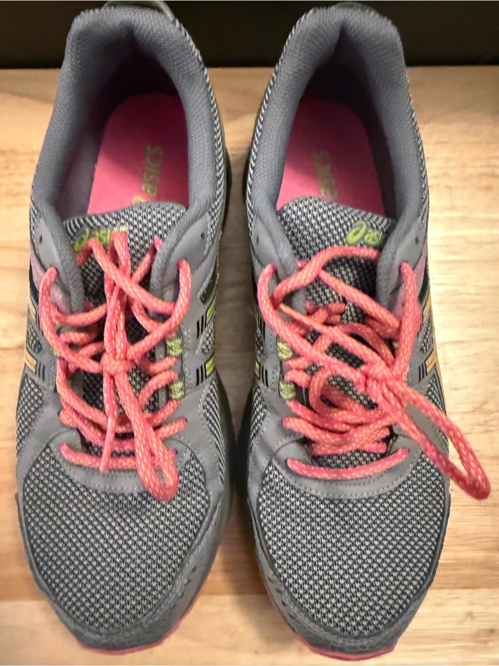 ASICS Women's Gray Running Shoes with Pink Laces